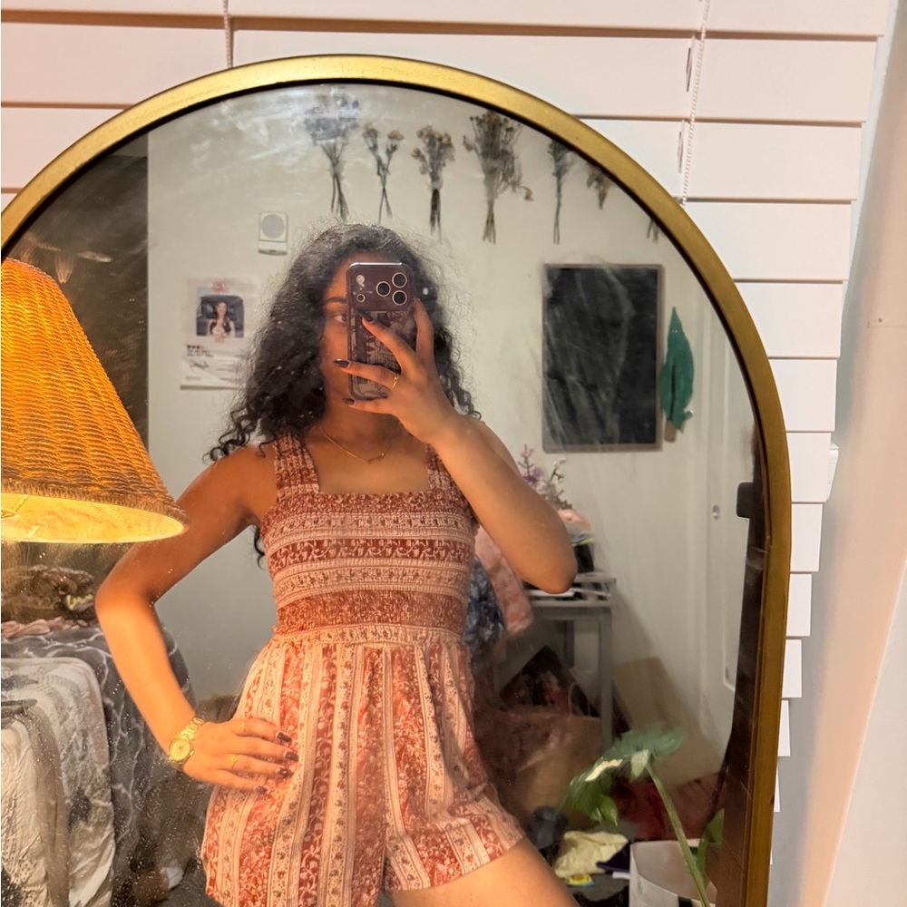 Smocked Floral Romper in Dusty Rose
